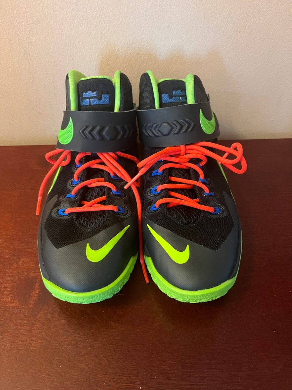 Nike Kids Black & Volt Basketball Sneakers with Bright Orange Laces